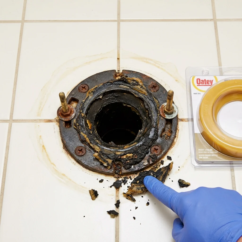 Failed wax ring showing water seepage at the base of a toilet in a Avon, CO home
